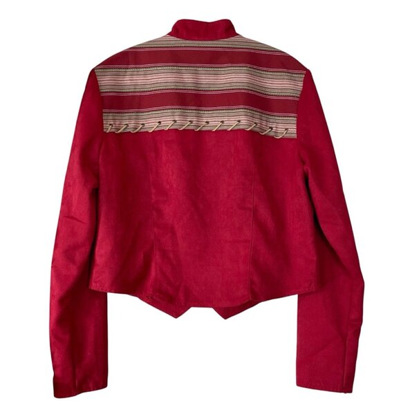 Banjo Dallas Texas Lightweight Buttoned Jacket Top Southwest Western Red Size L - Picture 2 of 10